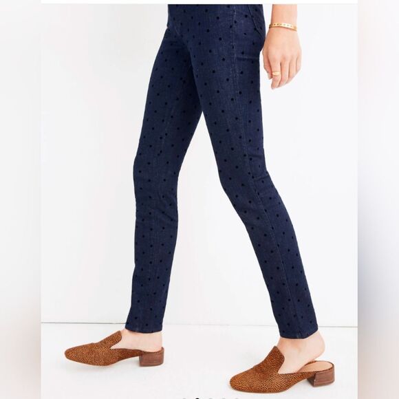 Madewell 9" Mid-Rise Skinny Jeans Flocked Dots dark wash size 29 sexy stretch - Picture 1 of 13